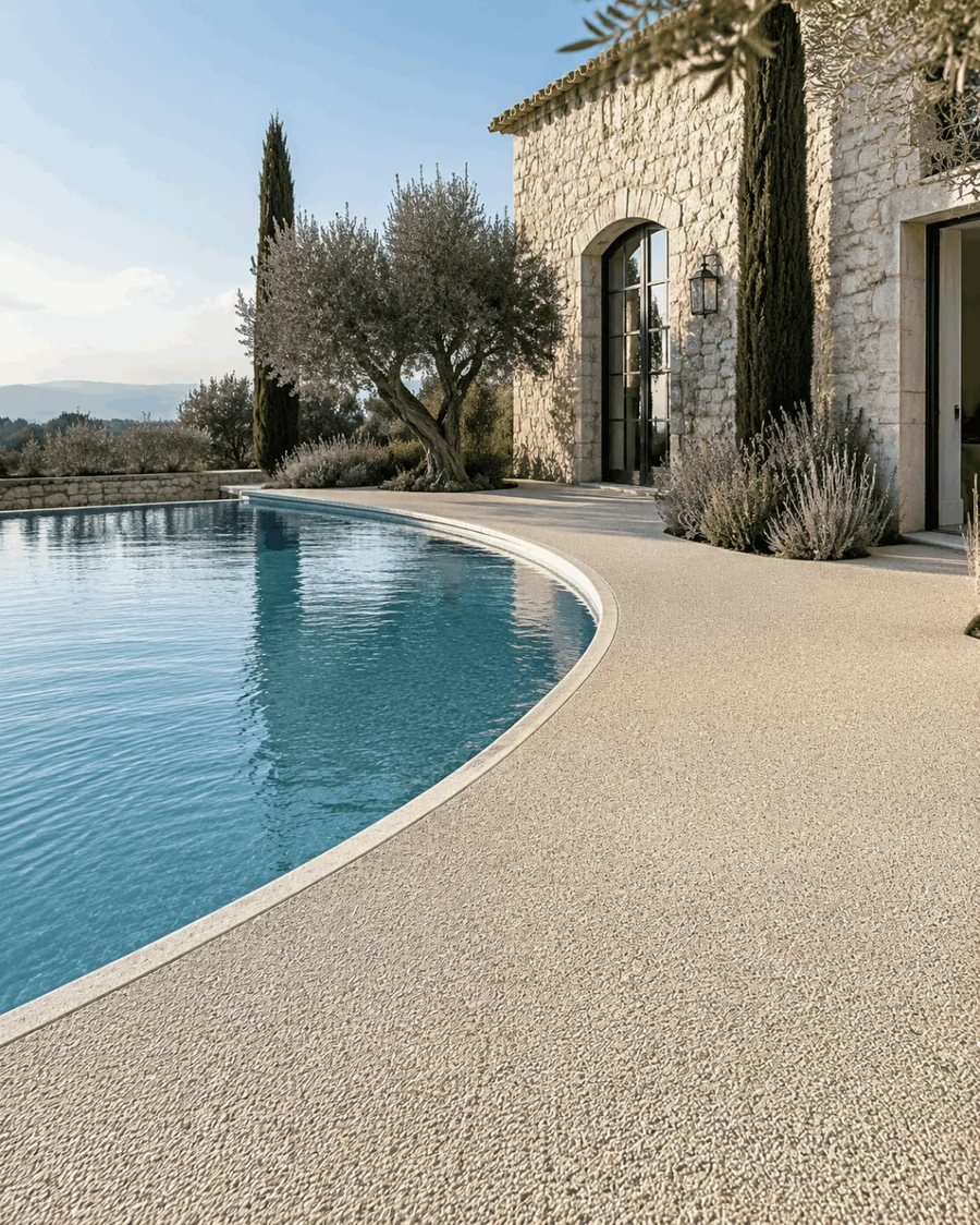 Co-Stone stone carpet flooring around a swimming pool