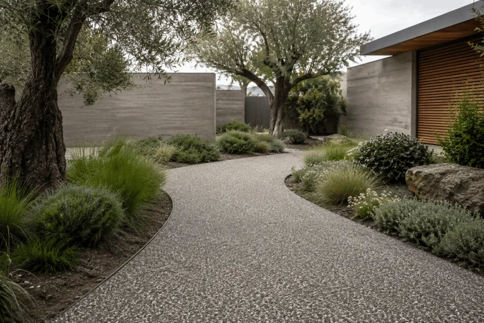 Close view of natural stone aggregate flooring surface